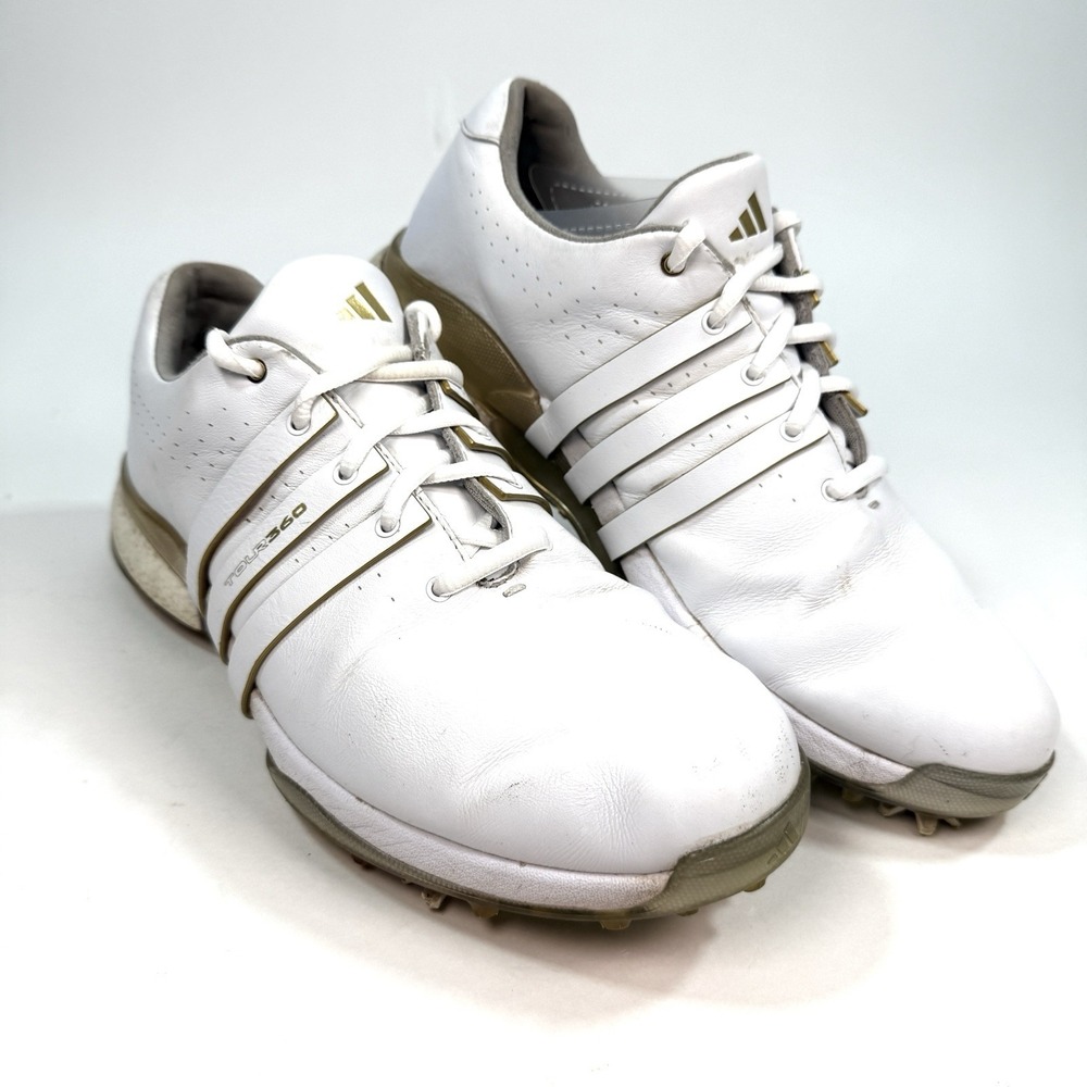 adidas Tour360 24 Golf Shoes Mens 9 White Gold Boost Spiked IE3367